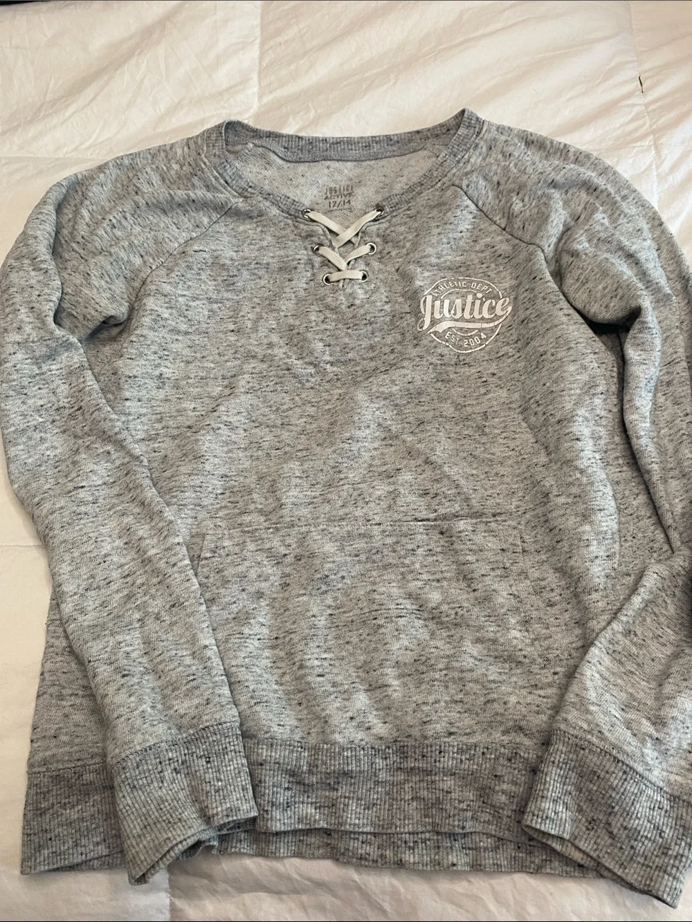 Justice Heather Gray Lace-Up Crewneck Sweatshirt